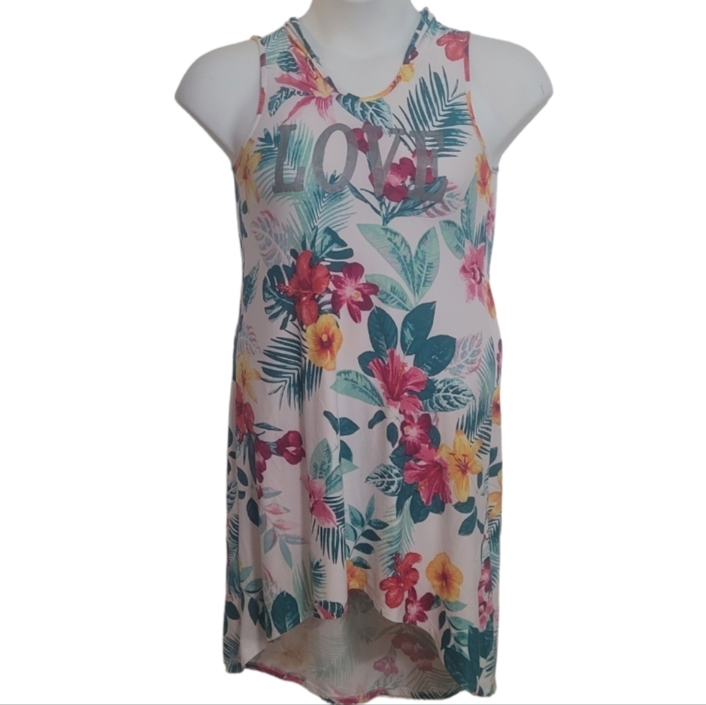 GIRLS 💜💜💜 Hawaiian tropical love floral print swimsuit cover up slvls dress